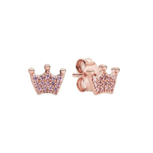 New 925 sterling silver tricolor crown wishing bone earrings European and American creative sparkling crown earrings female jewe